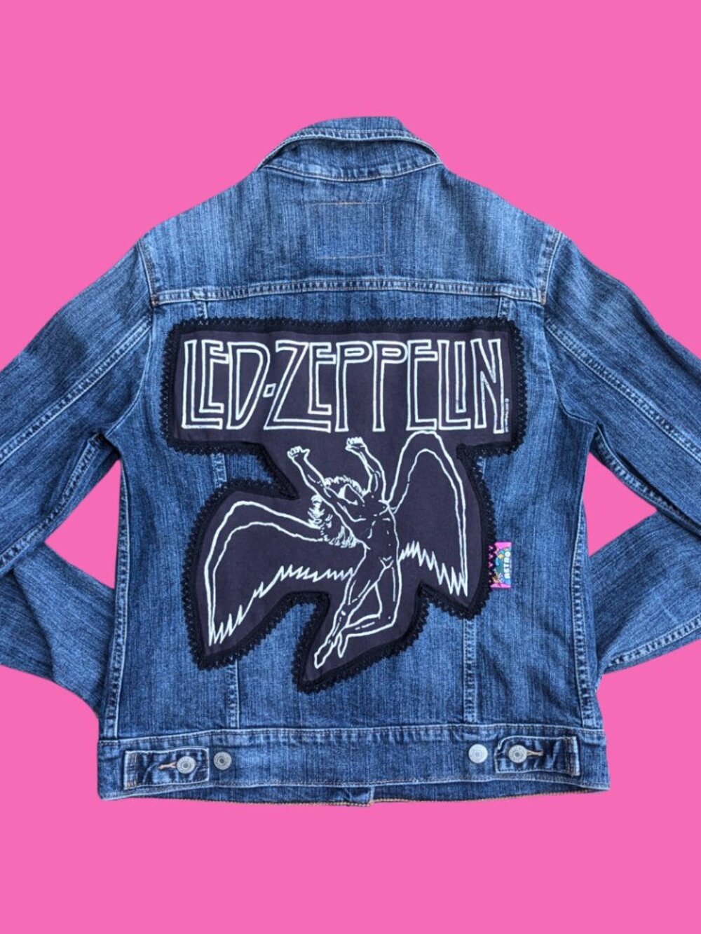 Led Zeppelin Upcycled T-Shirt Denim Jacket Size M